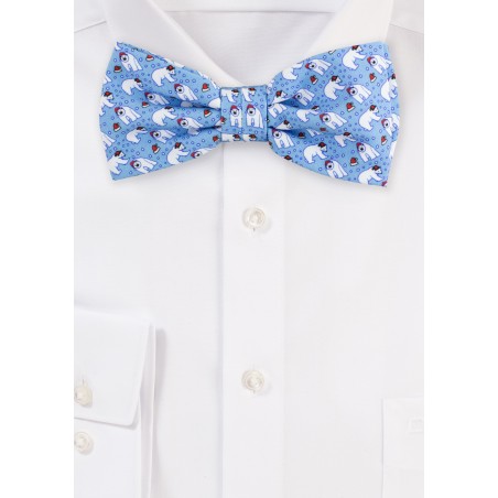 Bow Tie with Polar Bears in Ice Blue