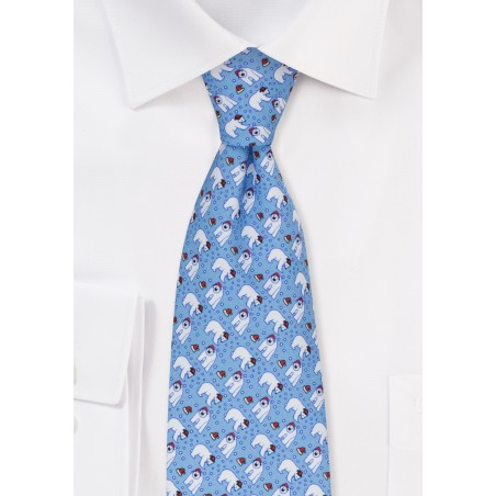 Necktie with Polar Bears in Ice Blue