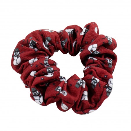 Crimson Red Hair Scrunchie with Snowmen