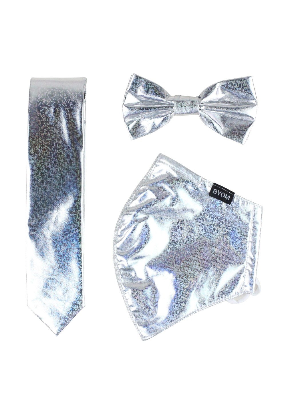 Glitter Mask and Tie Set in Silver
