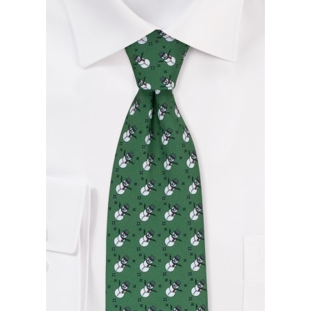 Dark Green Necktie with Tiny Snowmen