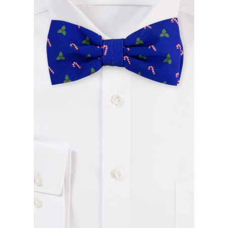 Christmas Print Mens Bow Tie in Blue