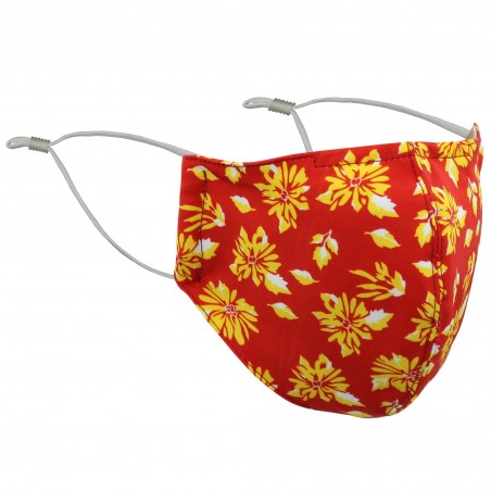 Bright Red and Gold Floral Print Filter Mask
