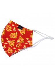 Bright Red and Gold Floral Print Filter Mask
