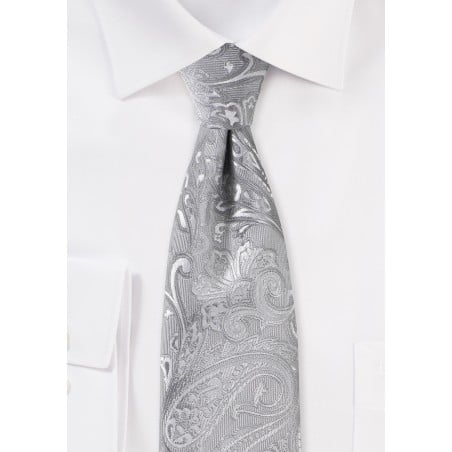 Woven Formal Paisley Tie in Silver