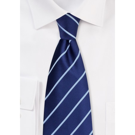 Navy Blue Striped Tie in XL Length