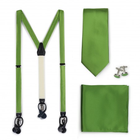 Dress Suspenders and Necktie Set in Clover Green