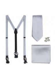 Silver Tie and Suspender Set