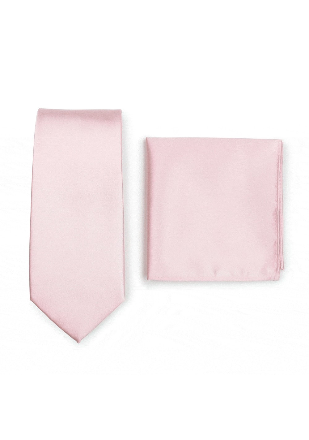 Solid Satin Necktie and Hanky Set in Blush Pink