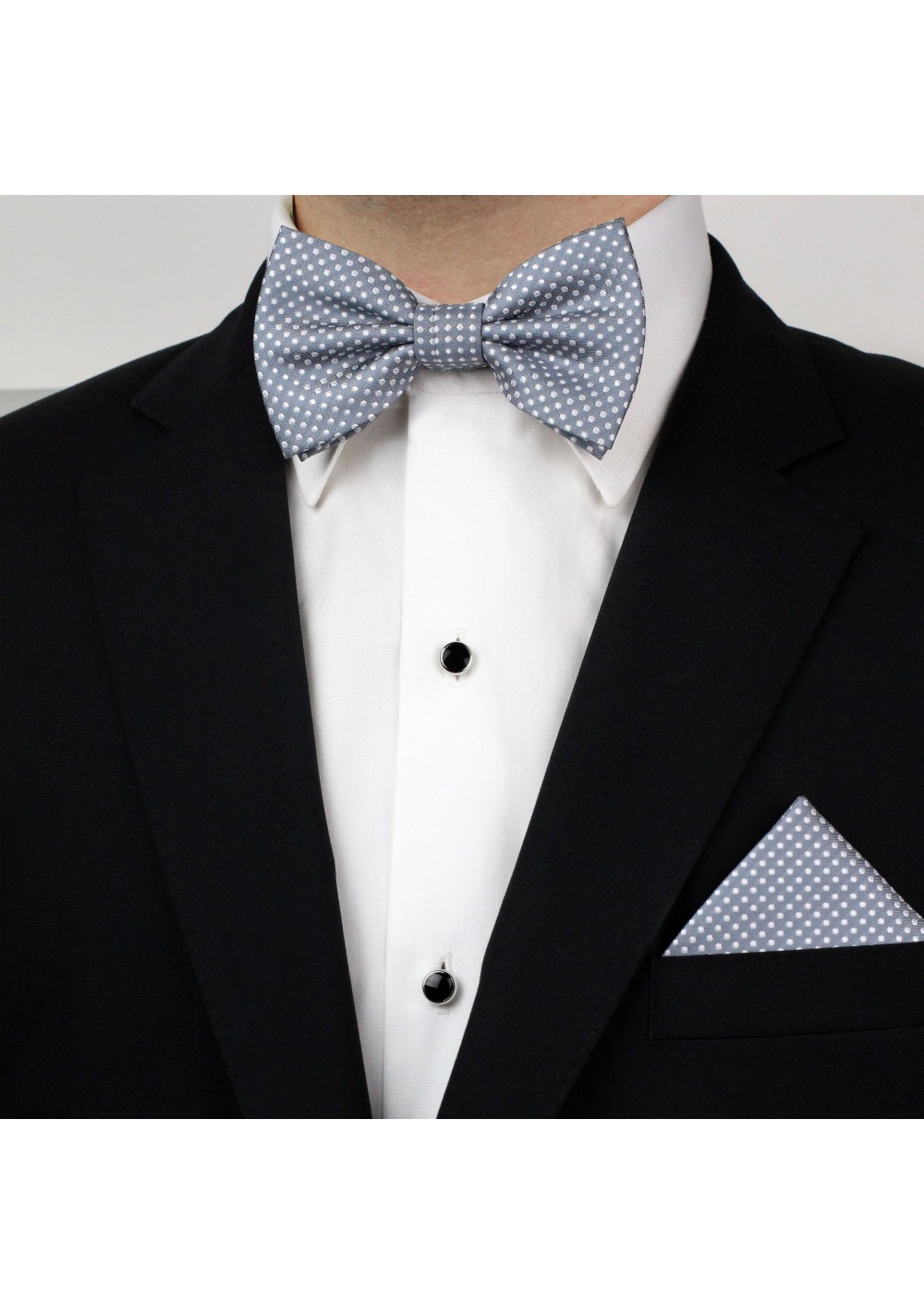 Bow Tie Set in Shadow Gray | Pin Dot Bow Tie and Matching Pocket Square ...