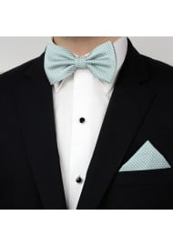 Mint Pin Dot Bowtie and Hanky Set Styled