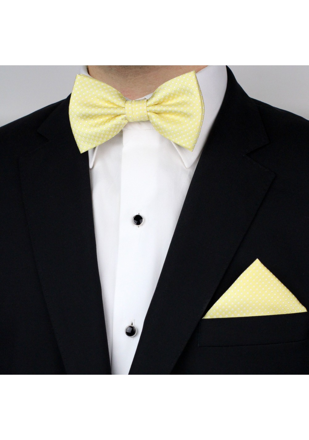 Soft Yellow Bow Tie Set | Pin Dot Bow Tie and Matching Pocket Square in ...