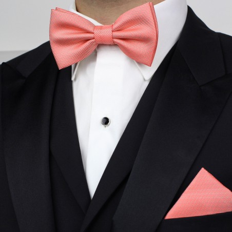 Neon Coral Bow Tie Set in Matte Finish Styled