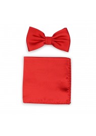 Bright Red Mens Bow Tie + Hanky Set