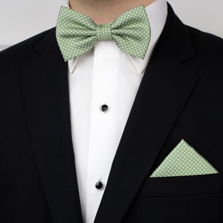 Sage Bowtie and Hanky Set with Pin Dots Styled