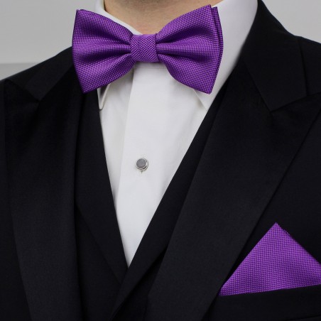 Violet Purple Bow Tie Set in Matte Textured Weave Styled
