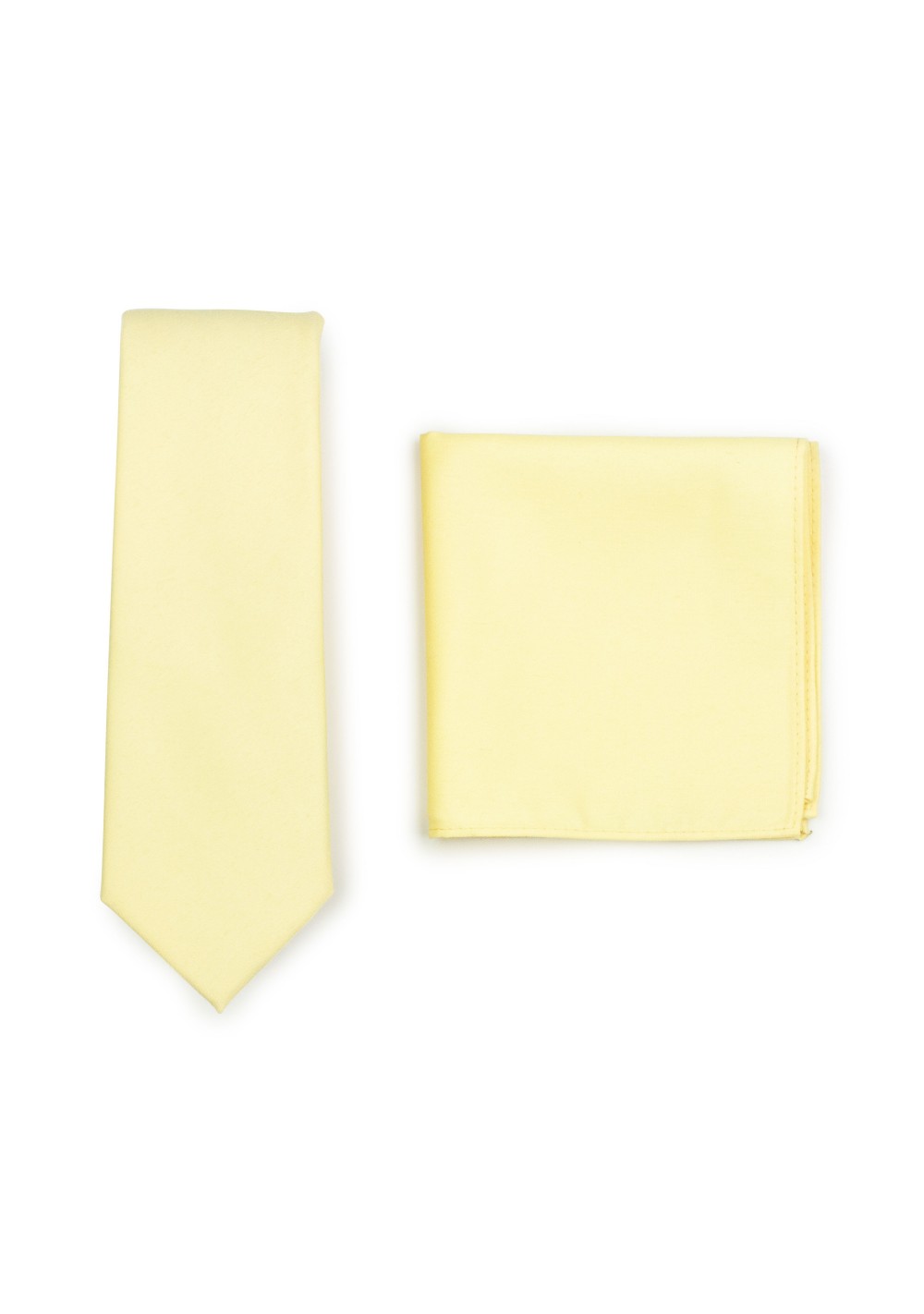Matte Skinny Tie and Hanky Set in Lemon Chiffon
