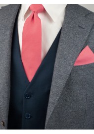 Matte Skinny Tie Set in Sunset Coral