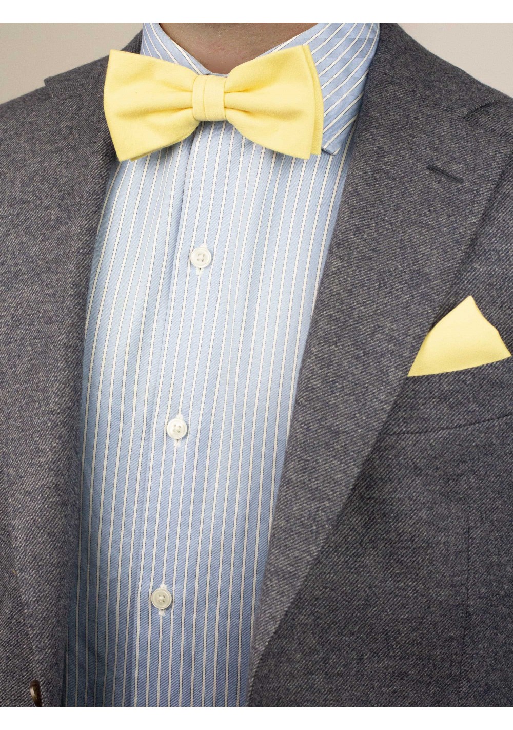 Cotton Bowtie Set in Lemon Chiffon | Pastel Yellow Bow Tie + Suit Hanky ...