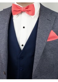 Linen Textured Bow Tie Set in Coral Styled with Suit Jacket
