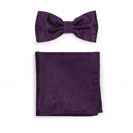 Mens Paisley Bow Tie and Hanky in Berry