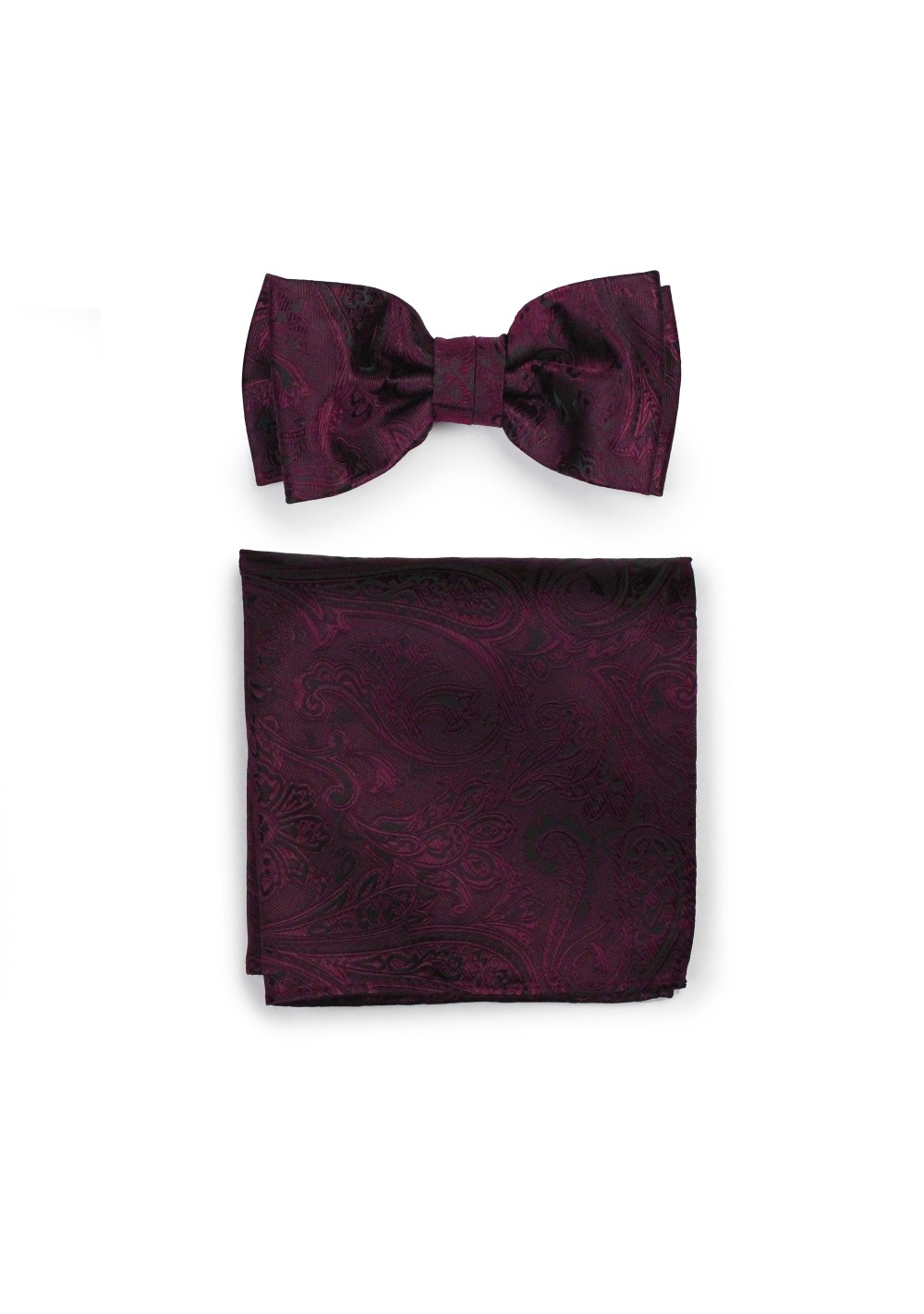 Claret Burgundy Paisley Bow Tie and Pocket Square Set