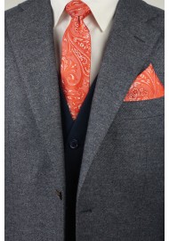 Tiger Lilly Orange Paisley Tie and Pocket Square Set Styled