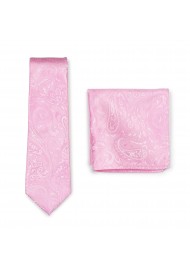Mens Paisley Tie and Hanky Set in Carnation Pink