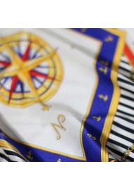 Striped Silk Scarf in Nautical Designer Print Detailed Close Up