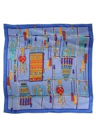 Tribal Jewelry Print Scarf in French Blue and Golden Orange