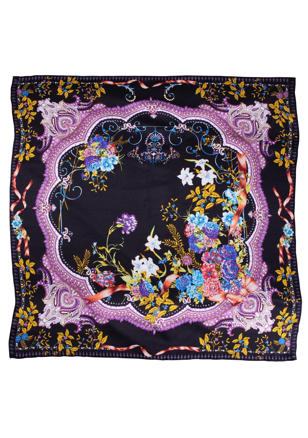 Navy and Purple Floral Designer Silk Scarf