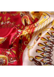 Bold Red and Gold Ladies Designer Silk Scarf Detailed Close Up