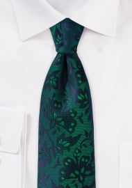 Floral Silk Tie in Pine Green