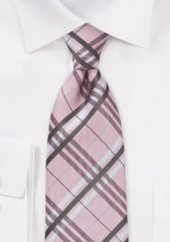 Pink Tartan Plaid Tie in XL Length