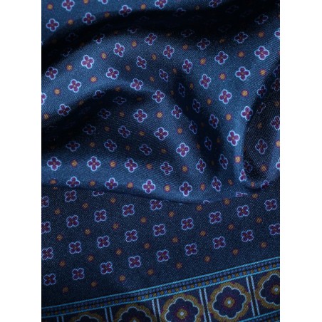Classic Foulard Print Silk Scarf in Blues Close Up Pattern
