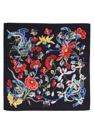 Floral Bouquet Print Scarf in Black Satin