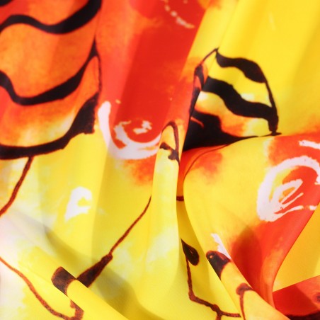 Tie Dye Designer Print Scarf in Tangerine and Yellow Close Up