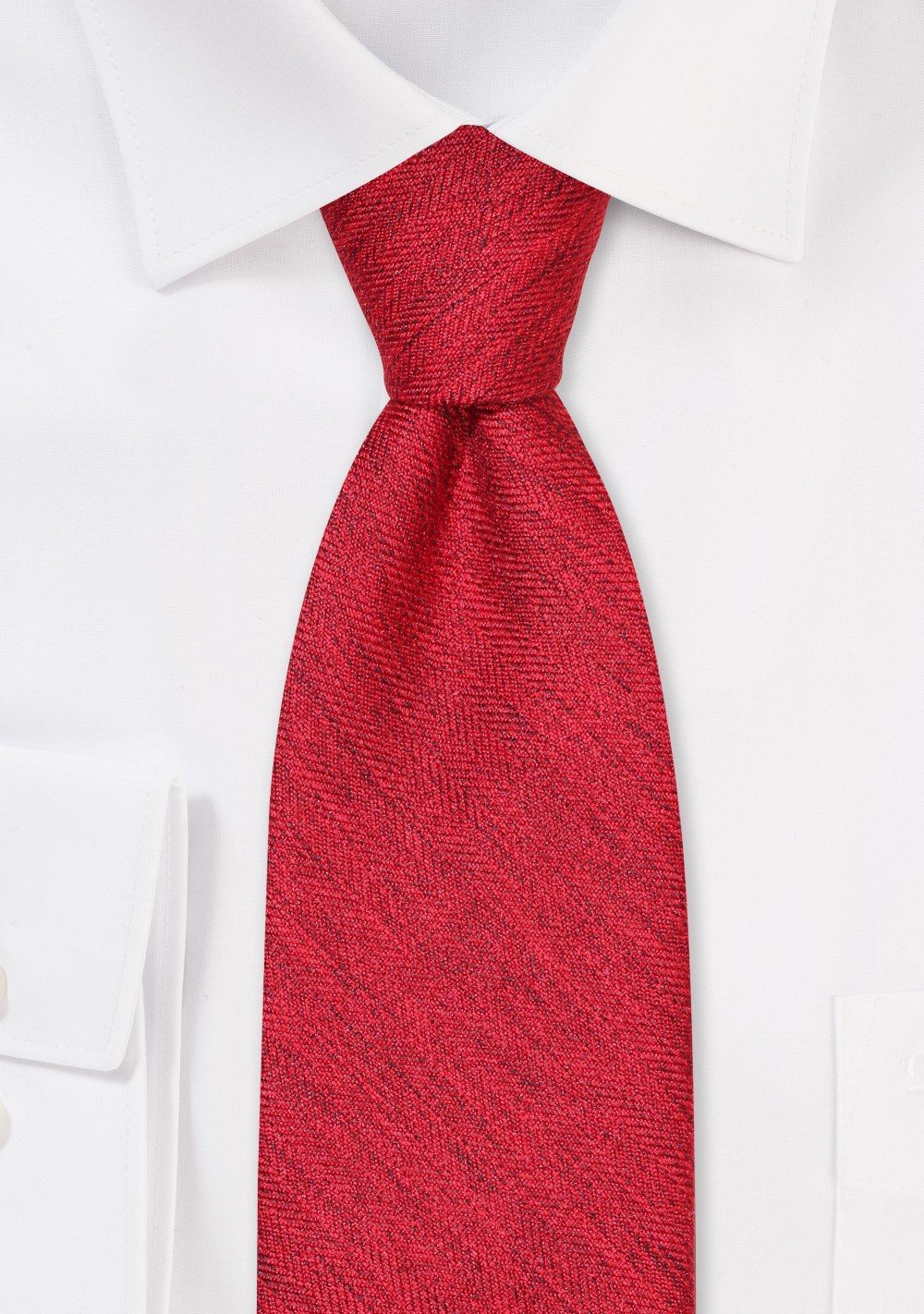 Herringbone Check Cotton Tie Cherry Red