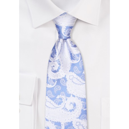 Sky Blue and White Paisley Necktie