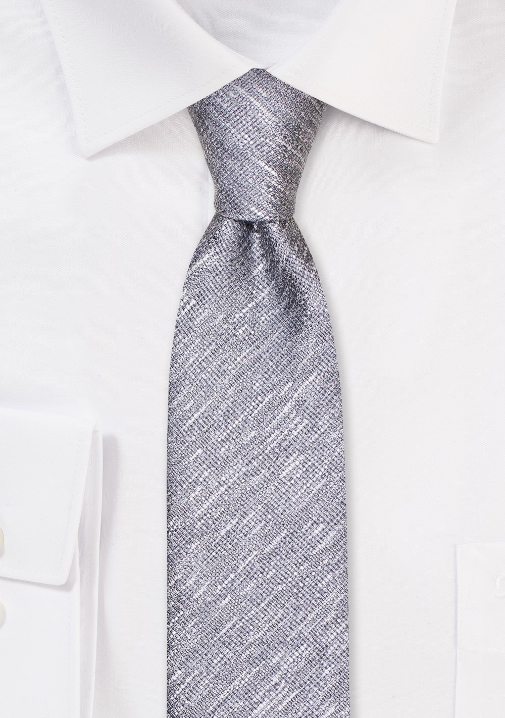 Stone Gray Linen Textured Skinny Neck Tie