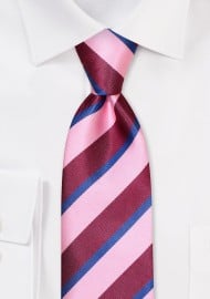 Preppy Striped Tie in Pink, Berry, and Navy