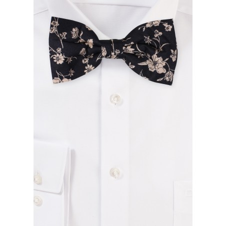 Black Bowtie with Ivory Floral Print