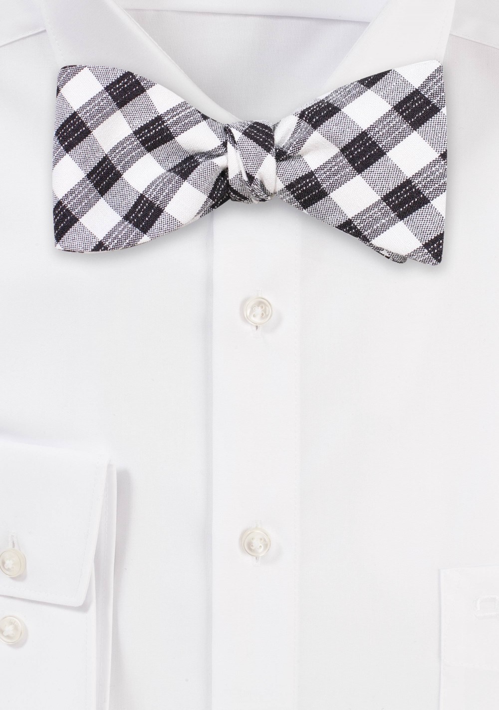 Gingham Check Bowtie in Navy and Tan