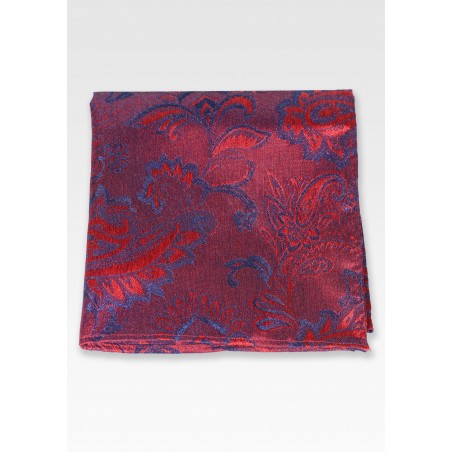 Woolen Paisley Pocket Square in Reds and Blues