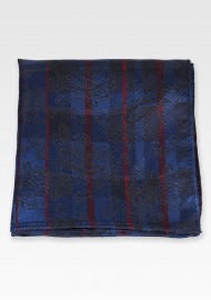 Paisley Check Pocket Square in Navy