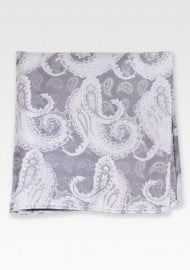 Silver Pocket Square with Large Paisleys