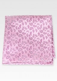 Pink Pocket Square with Embroidered Paisley Design