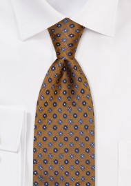 Silk Tie in Antique Gold with Tiny Embroidered Blossoms
