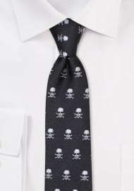 Skull and Crossbones Skinny Tie in Black