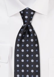 Chocolate Brown Tie in Blue Floral Pattern